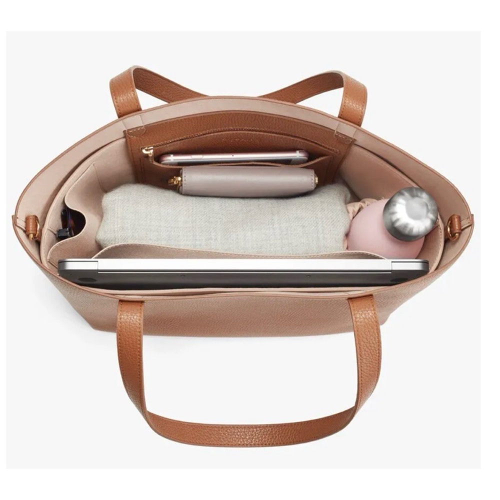 Cuyana Small Structured Leather Tote in Caramel / Blush ~ Monogram - Picture 3 of 11